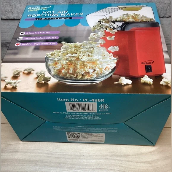 BRENTWOOD PC-486R 8-CUP HOT AIR POPCORN MAKER, RED - Picture 13 of 13